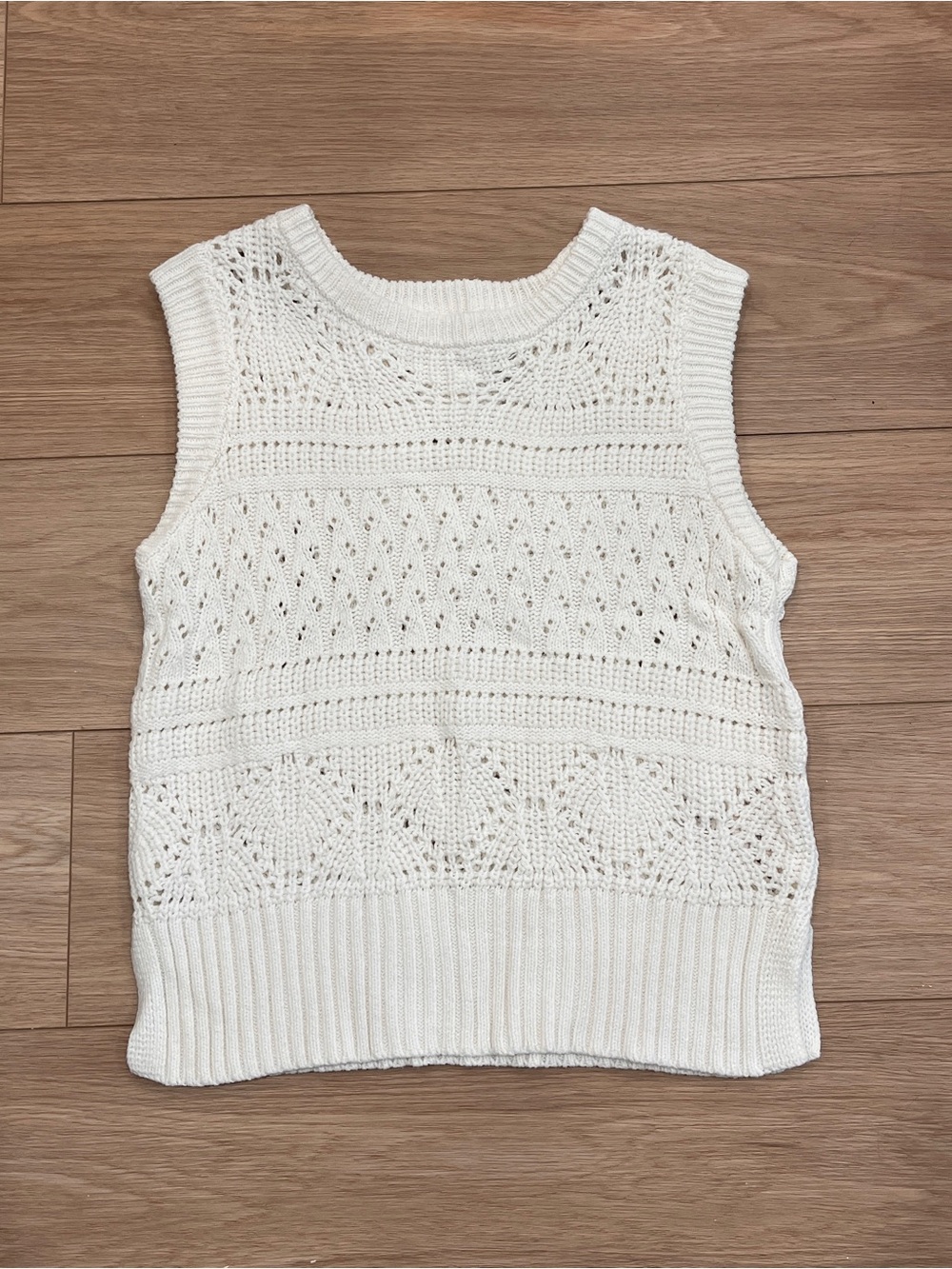 Anthropologie Cream Open Knit Pointelle Sweater Vest Boho Size M